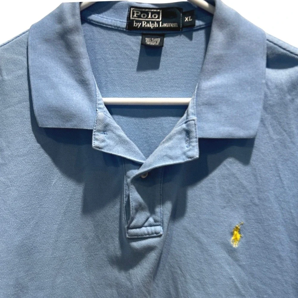 Polo Ralph Lauren Polo Shirt XL Men's Light Blue Short Sleeve Yellow Pony Pique